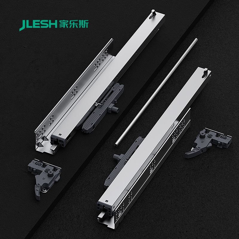 Three-sections Full Extension Synchronized Push to Open with bar Concealed Drawer Slides  (1)